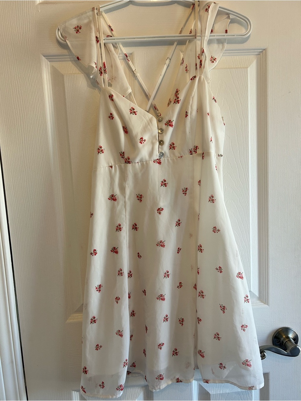 Forever 21 White Mini Dress with Small Red Floral Print